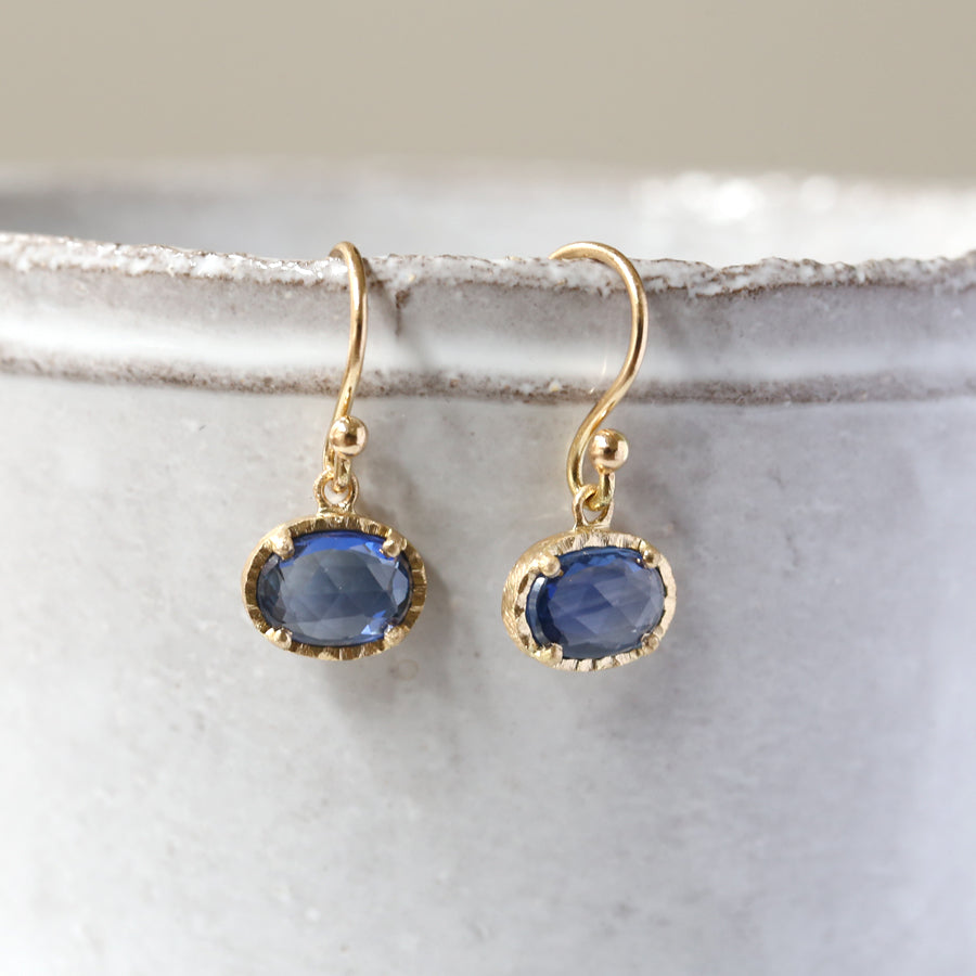 LP 1986 selling Blue Sapphire Rose Cut Oval Earrings