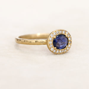 0.67ct blue sapphire halo ring