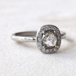 0.83ct Salt & Pepper diamond halo ring
