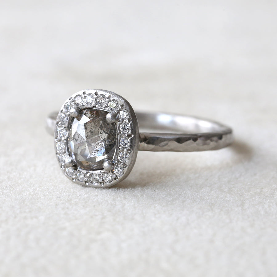 0.83ct Salt & Pepper diamond halo ring