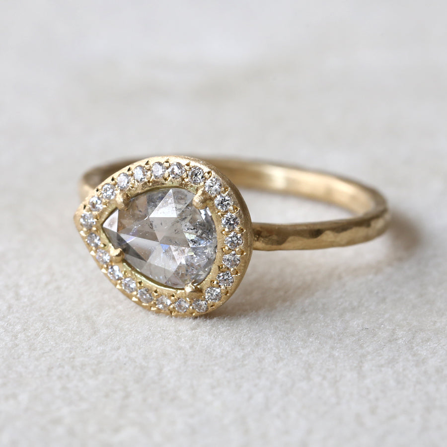 0.59ct grey diamond halo ring