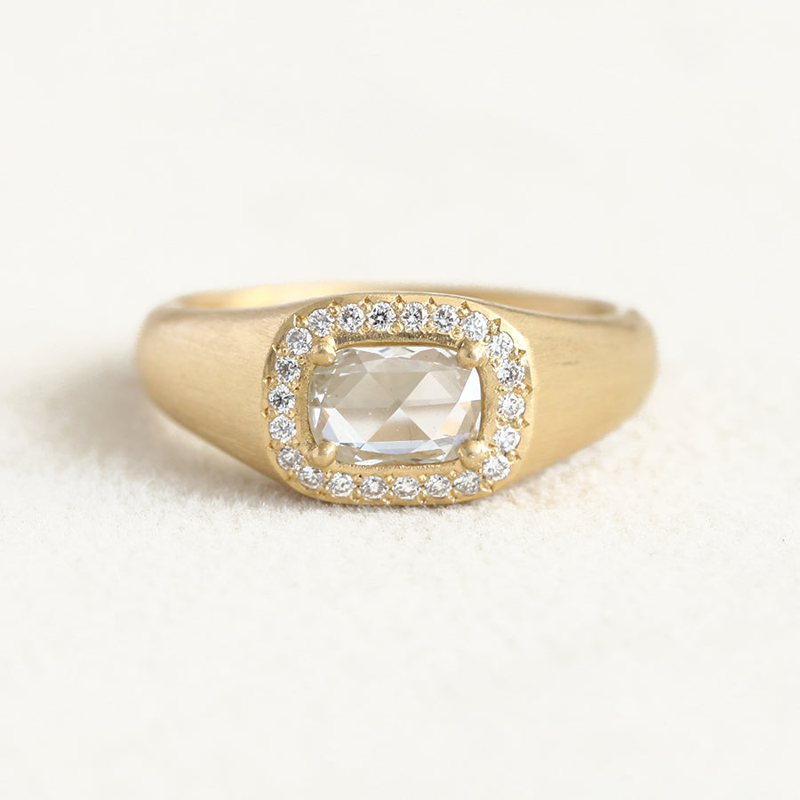 0.50ct Colorless rose cut diamond Zen halo ring