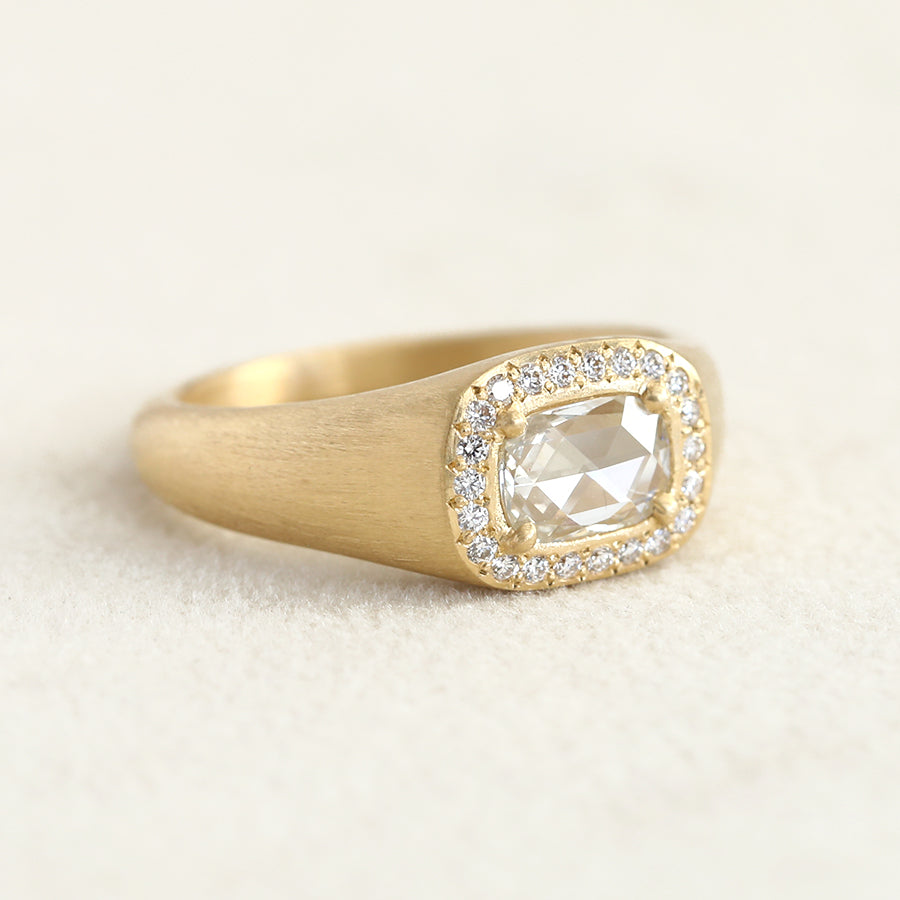 0.50ct Colorless rose cut diamond Zen halo ring