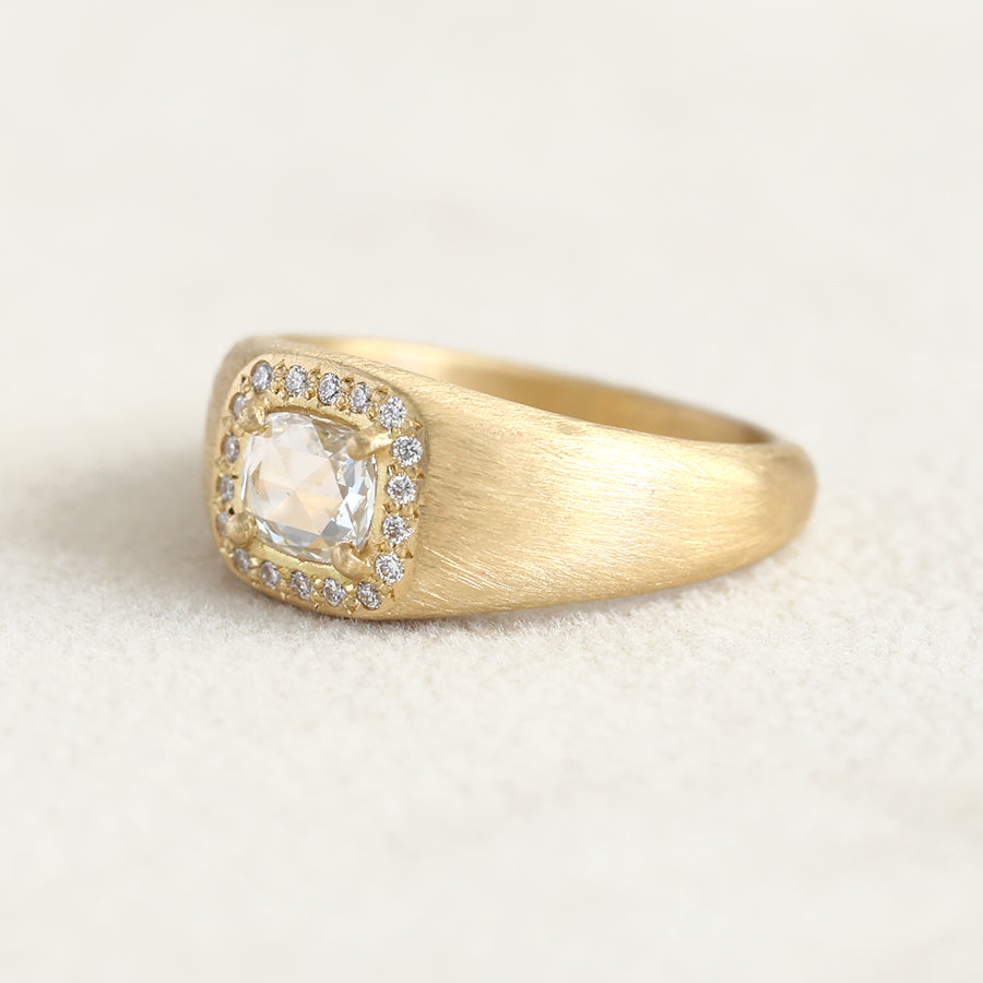 0.34ct Colorless rose cut diamond Zen halo ring