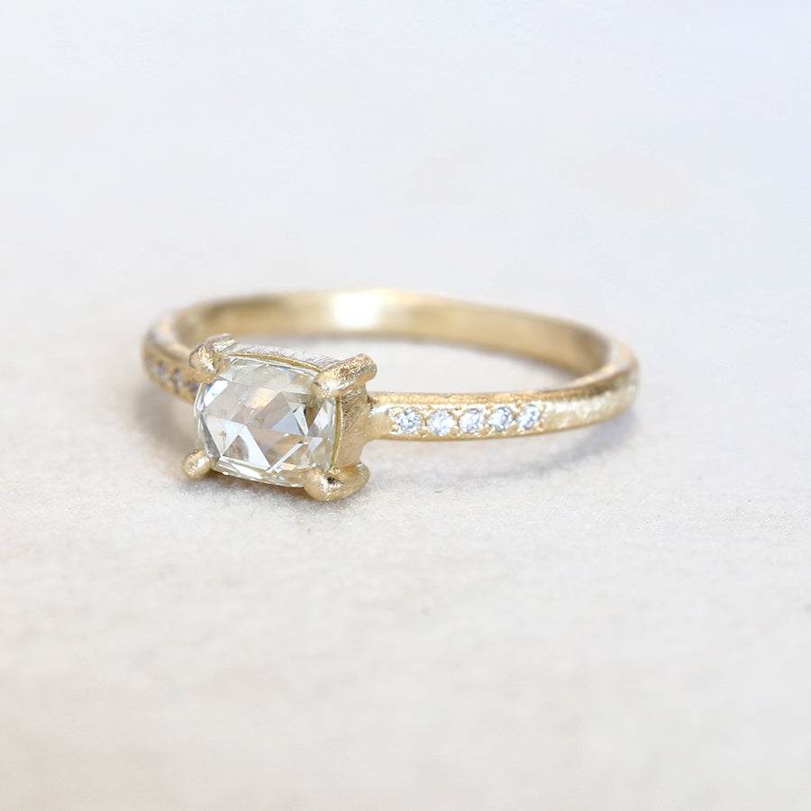 0.61ct near colorless rose cut diamond ring