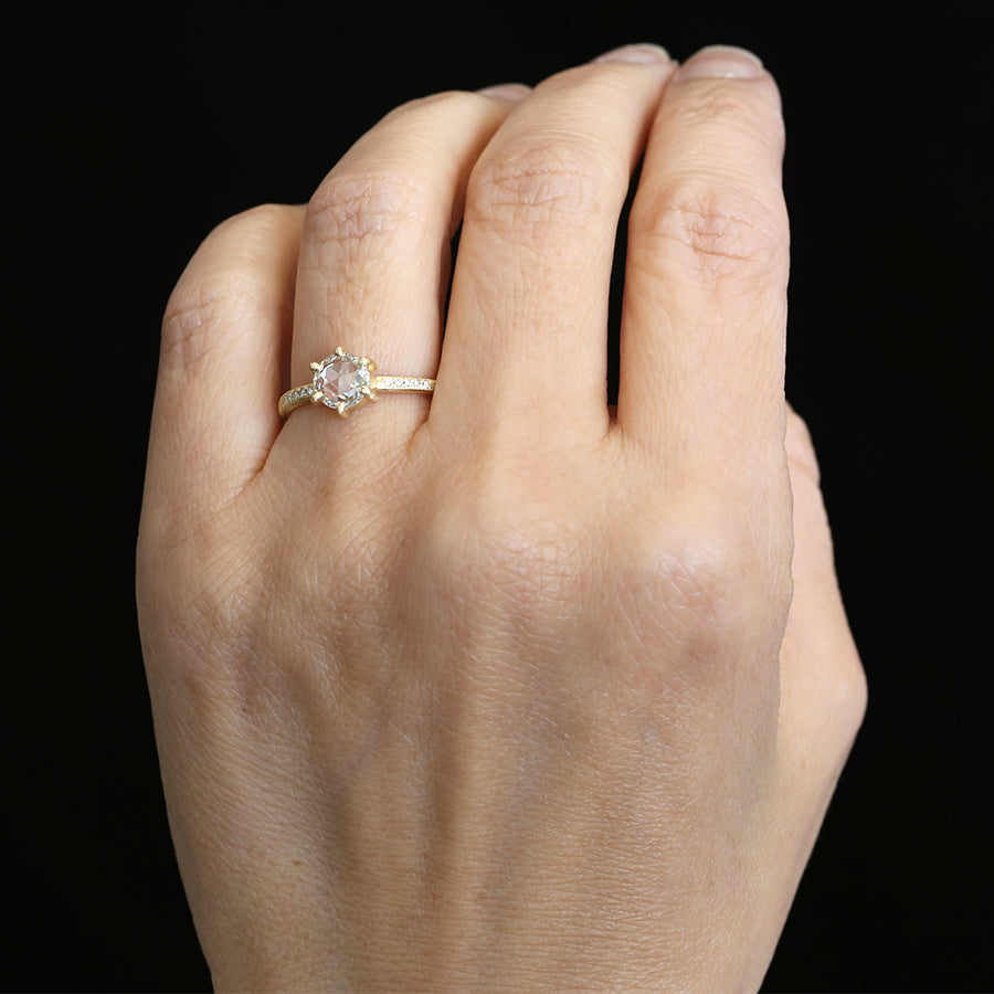 0.85ct Colorless rose cut diamond ring