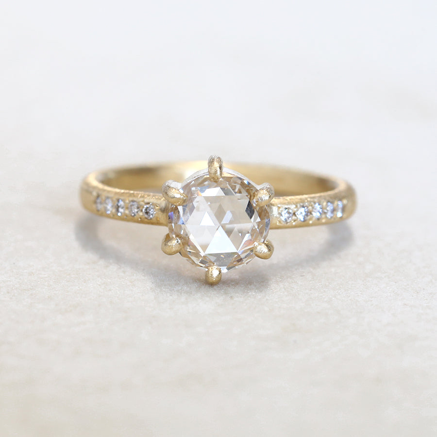 1.10ct near colorless rose cut diamond ring