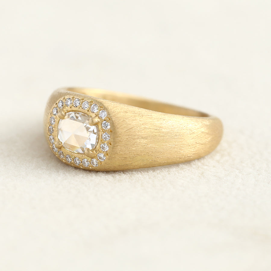 0.37ct Colorless rose cut diamond Zen halo ring