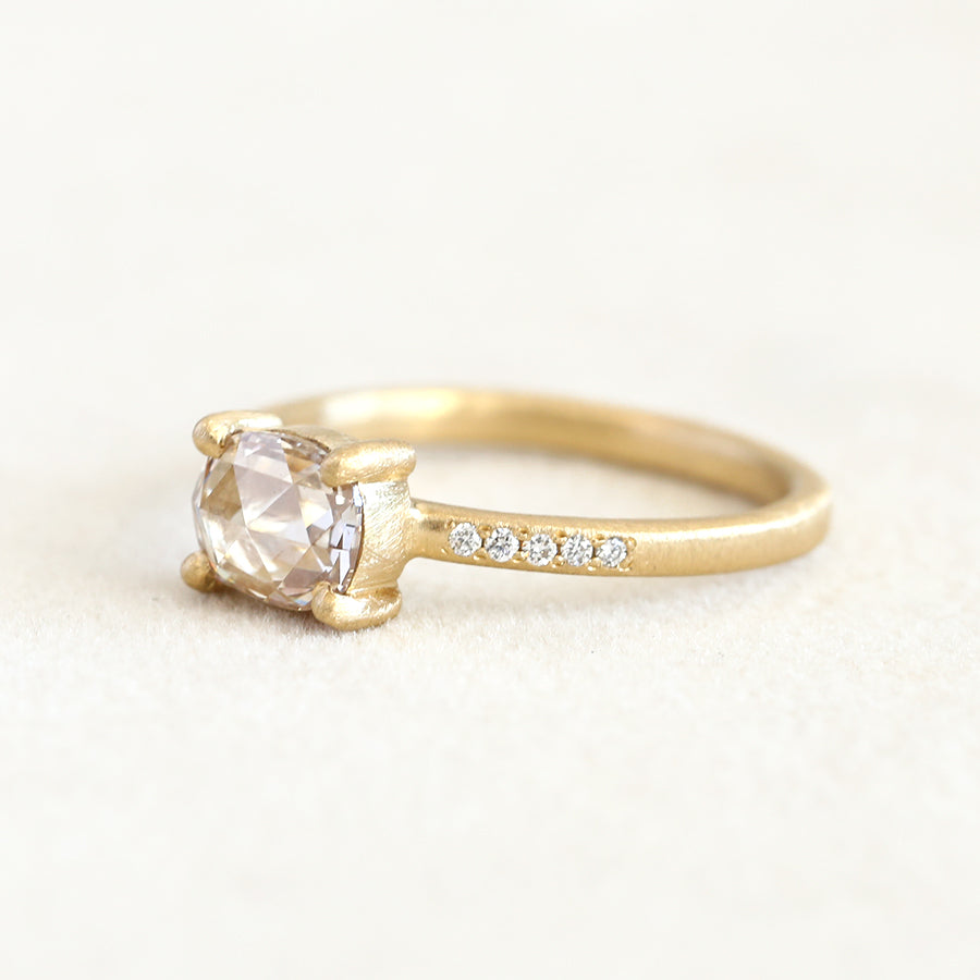 0.80ct Light Brown rose cut diamond ring