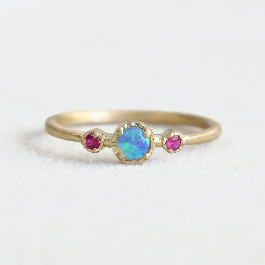 Round Opal Ruby Trio ring