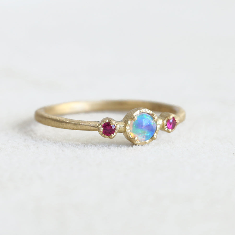 Round Opal Ruby Trio ring