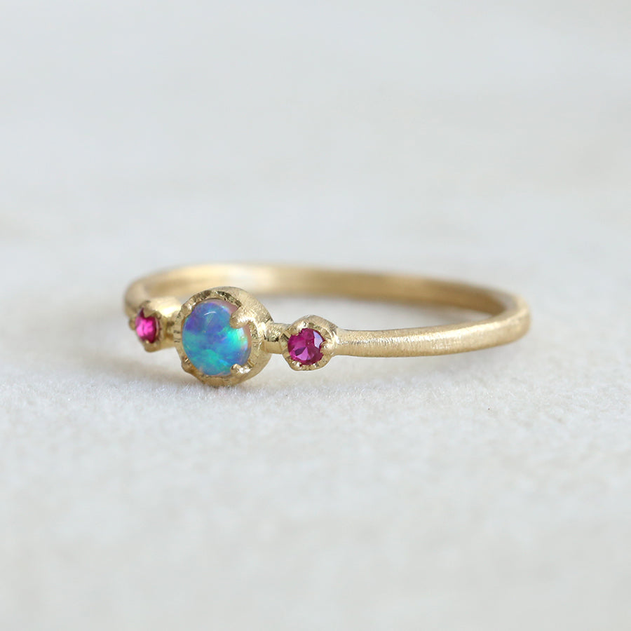 Round Opal Ruby Trio ring
