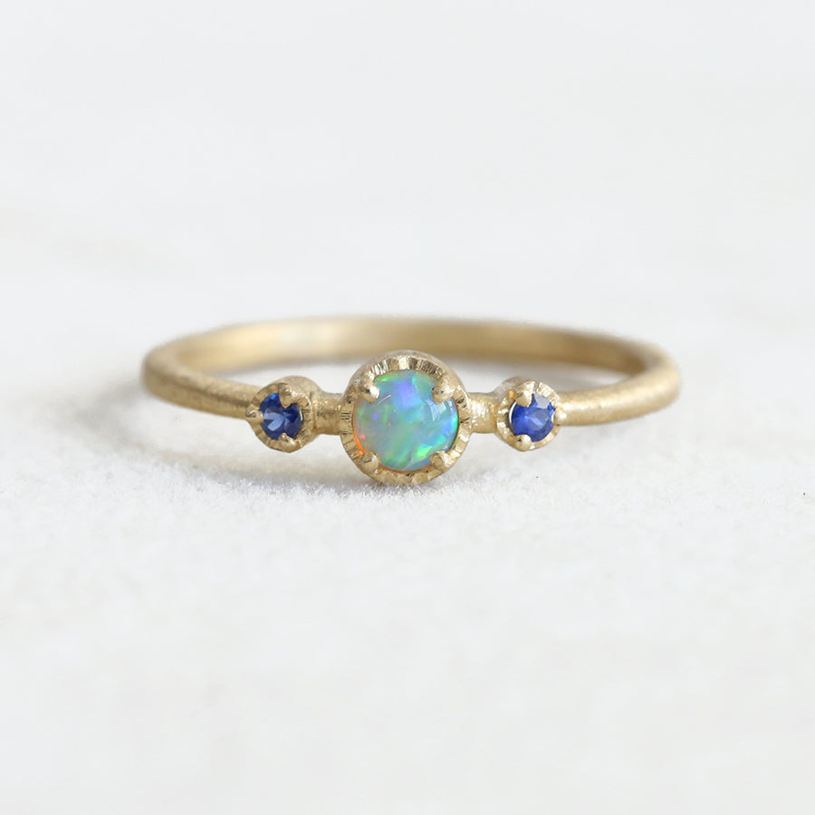 Round Opal Sapphire Trio ring