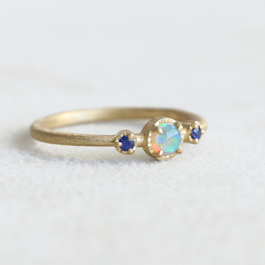 Round Opal Sapphire Trio ring