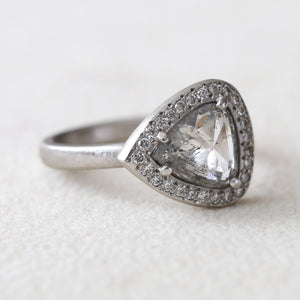 1.51ct salt & pepper diamond halo platinum ring