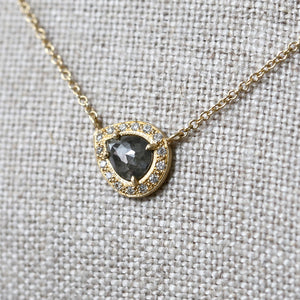0.46ct dark grey diamond halo necklace