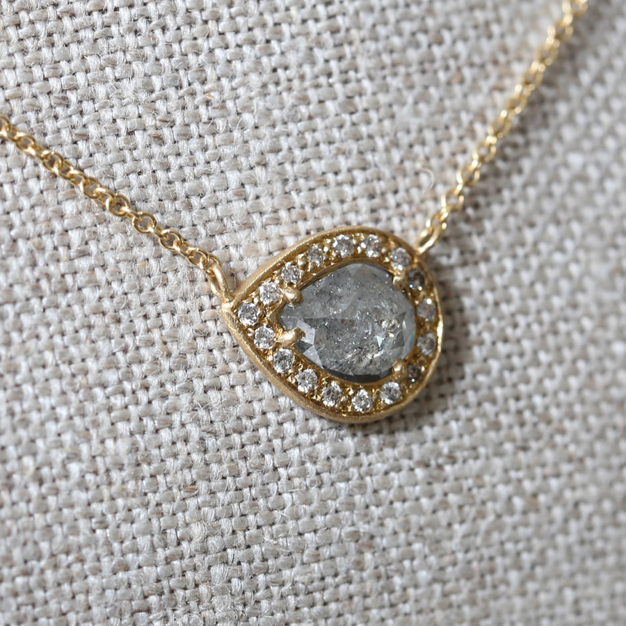 0.67ct grey diamond halo necklace