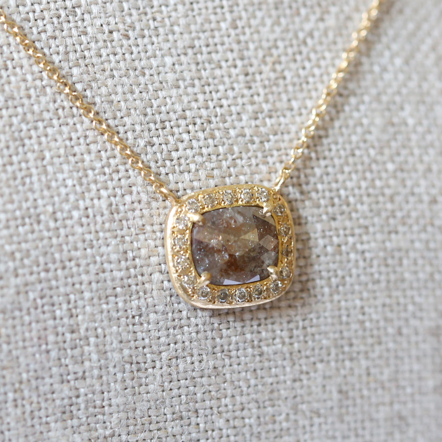 1.02ct brown diamond halo necklace
