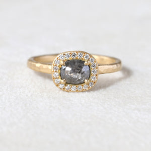 0.64ct dark grey diamond halo ring