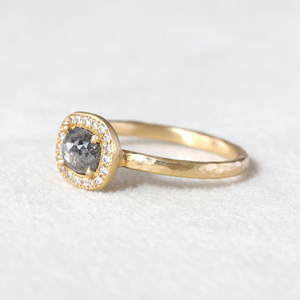 0.64ct dark grey diamond halo ring