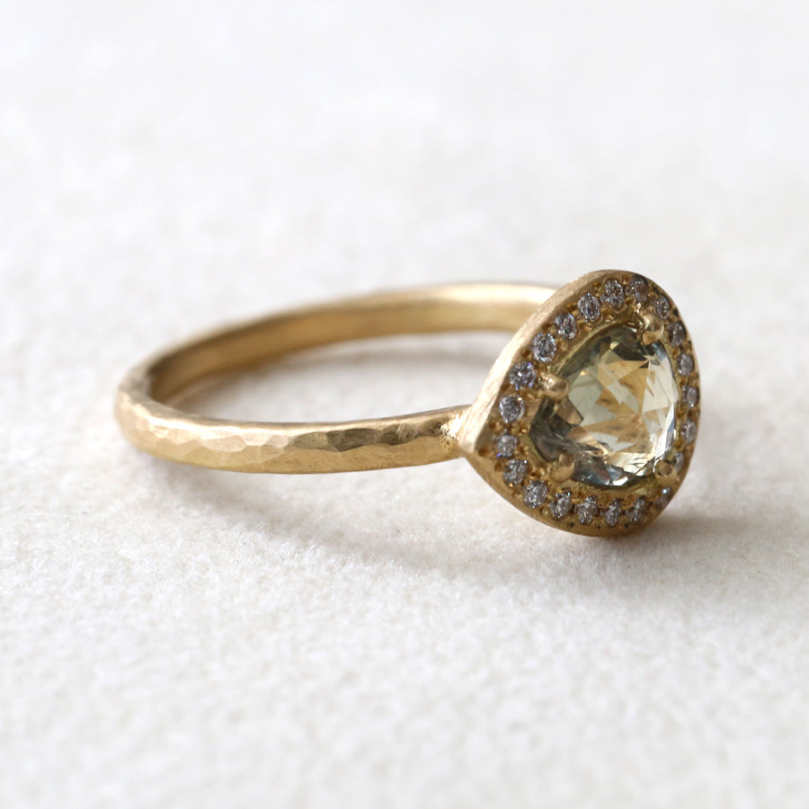 0.83ct green sapphire halo ring