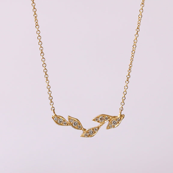 Olive Leaf Necklace with Zircon – 18K Solid Yellow Gold - GREEK ROOTS